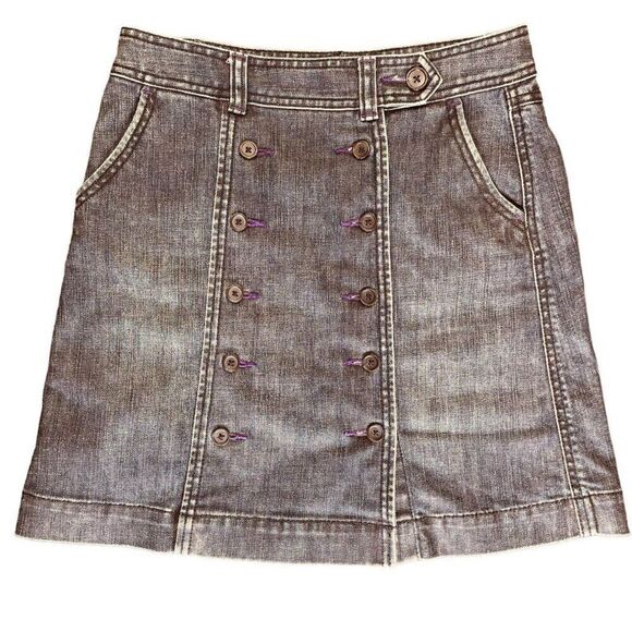Bica Cheia x Anthropologie Dbl Bttn Front A-Line Denim Mini Skirt Size 4 | EUC - Picture 1 of 12